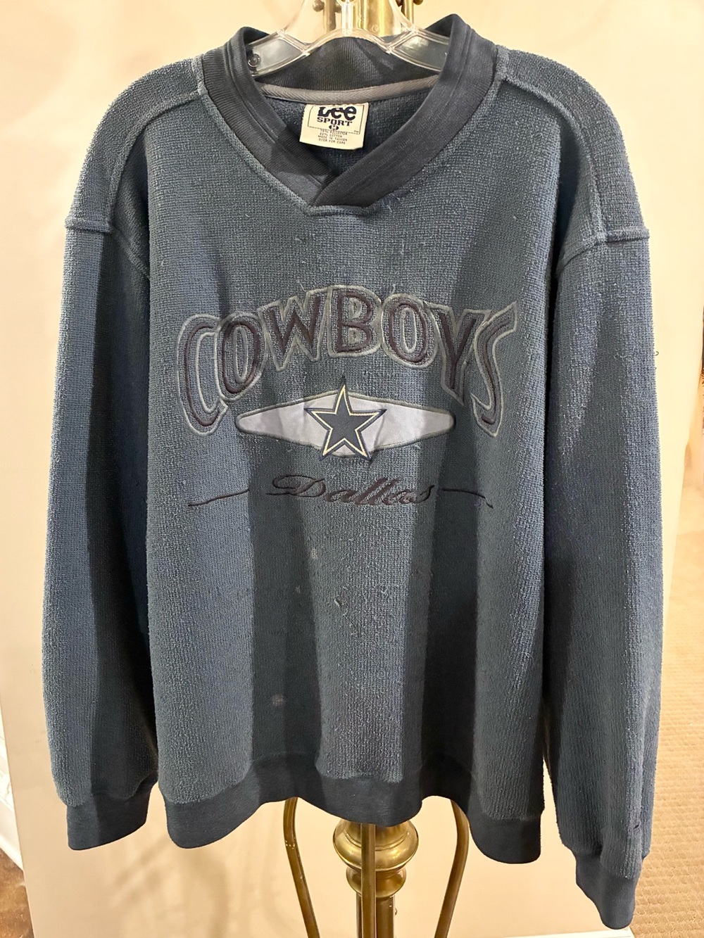 VTG 90s Lee Sport Dallas Cowboys Embroidered V Neck Sweatshirt Blue Men’s Medium